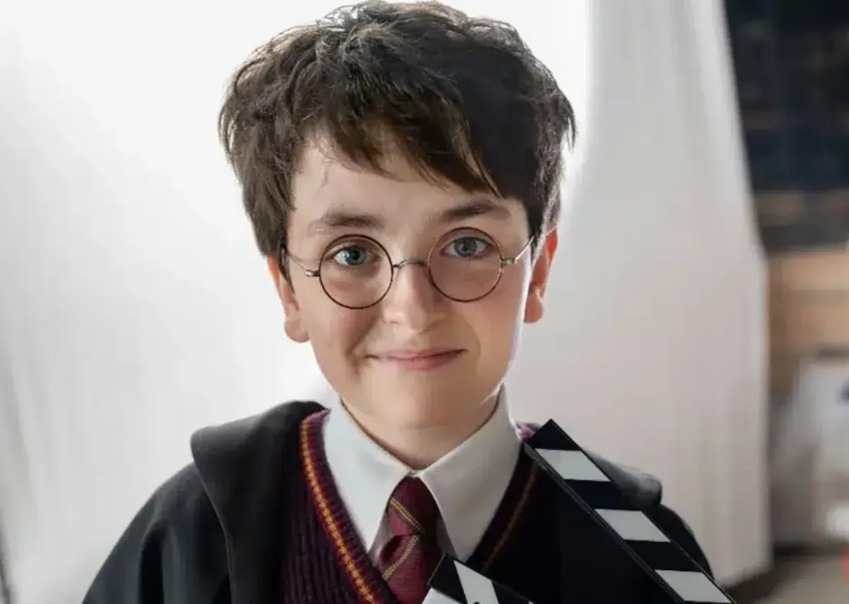 Dominic McLaughlin in costume as Harry Potter at the filming grounds.